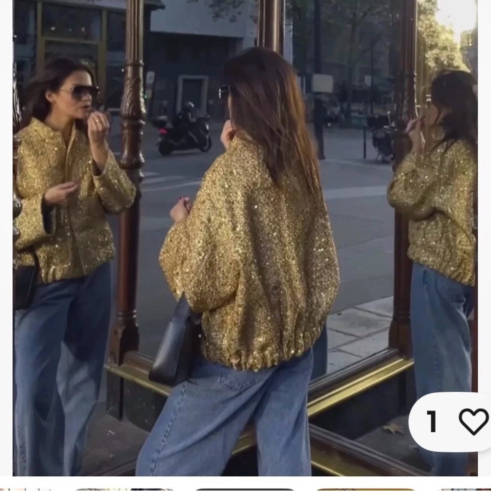 Zara Bloggers favorite! Elegant oversized Gold Women's Sequin Jacket - Picture 10 of 12
